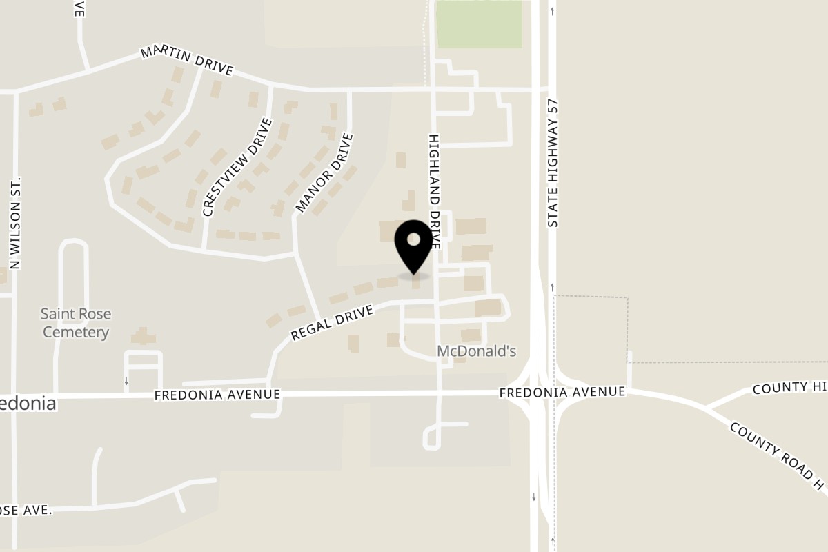 Map showing the location of Fredonia Family Restaurant on 217 Highland Dr in Fredonia